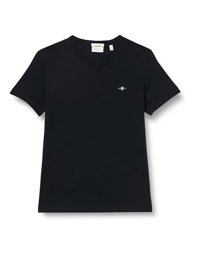 Gant Herren Slim Shield V-Neck T-Shirt T Shirt, Schwarz, XL EU von GANT