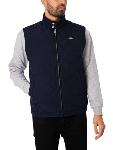 GANT Herren Steppweste - QUILTED WINDCHEATER VEST, Reißverschluss, Stehkragen Blau M von GANT