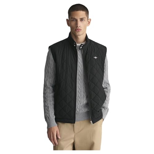 GANT Herren Steppweste - QUILTED WINDCHEATER VEST, Reißverschluss, Stehkragen Schwarz 2XL von GANT