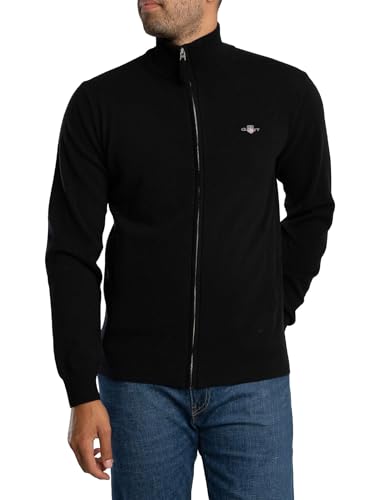 GANT Herren Strickjacke Mit Reißverschluss Aus Superfeiner Lammwolle, Black, XL von GANT