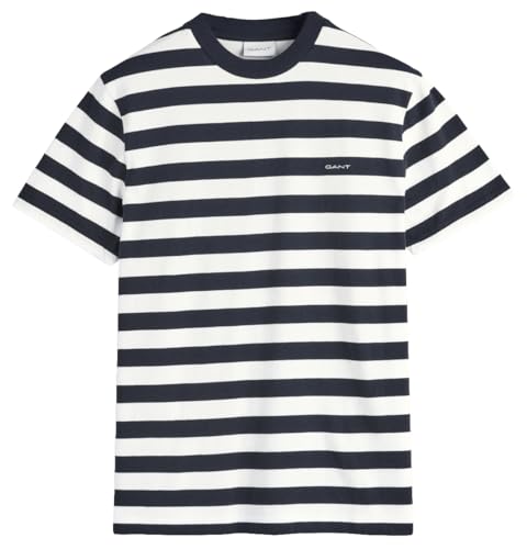 GANT Herren Stripe SS T-Shirt, Evening Blue, 56 von GANT