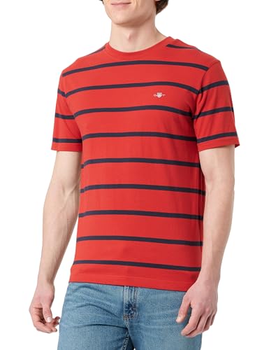 GANT Herren Striped SS T-Shirt, Ruby RED, Small von GANT