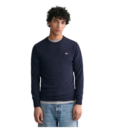 GANT Herren Superfine Lambswool C-Neck Pullover, Dark Navy Melange, L EU von GANT