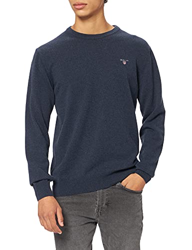 GANT Herren Superfine Lambswool Crew Pullover, Dark Navy Melange, L von GANT