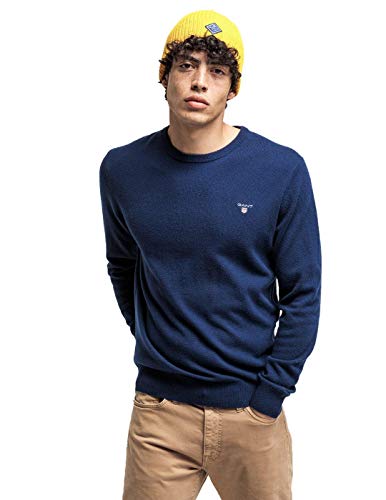 GANT Herren Superfine Lambswool Crew Sweater Pullover, Blau (Marine), M EU von GANT