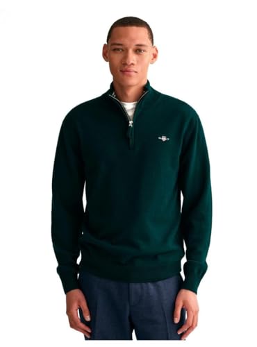 GANT Herren Superfine Lambswool Half Zip Pullover, Tartan Green, L von GANT