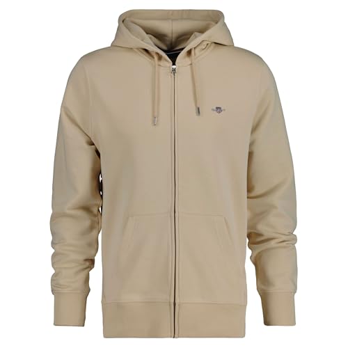 GANT Herren Sweatjacke - REGULAR SHIELD FULL ZIP HOODIE, Kapuze, Baumwoll-Mix Beige (Dry Sand) 4XL von GANT