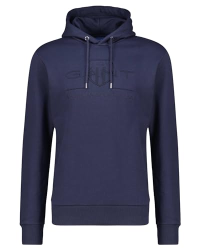GANT Herren REG Tonal Shield Hoodie Kapuzenpullover, Evening Blue, S von GANT