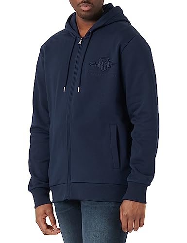 Gant Herren REG Tonal Shield Full Zip Hoodie Kapuzenpullover, Evening Blue, XL von GANT