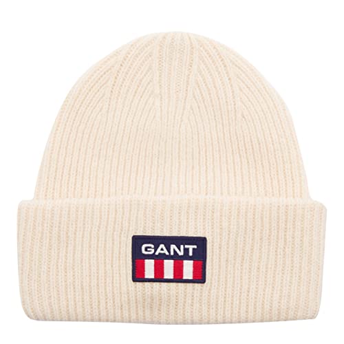 GANT Herren Unisex. Gant Retro Logo Beanie M tze, CREAM, Einheitsgröße EU von GANT