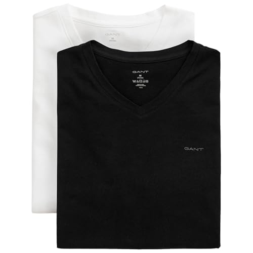 GANT Herren V-Neck T-Shirt 2-Pack Unterwäsche, Black/White, Standard (2er Pack) von GANT