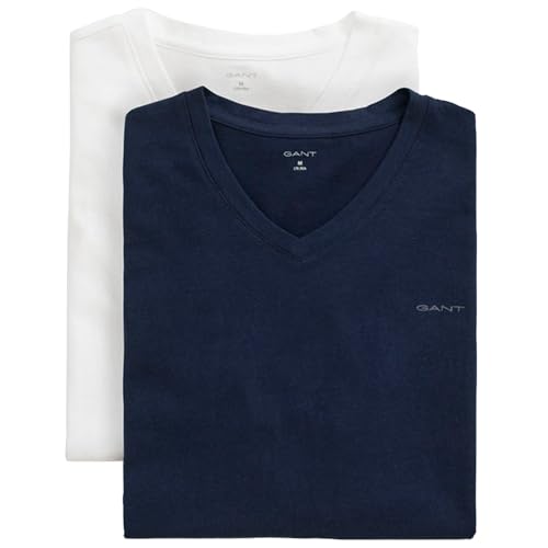 GANT Herren V-Neck T-Shirt 2-Pack Unterwäsche, Navy/White, Standard (2er Pack) von GANT