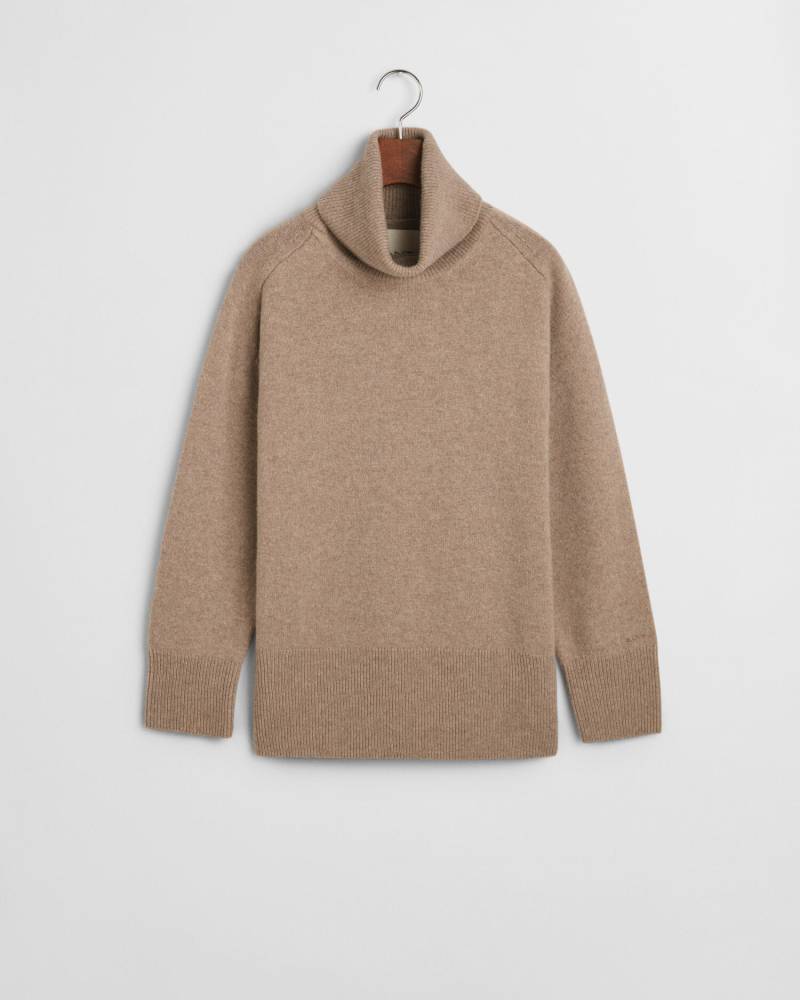 GANT - Herringbone Rollkragenpullover mit Detail warm grey - Gr. - M von GANT