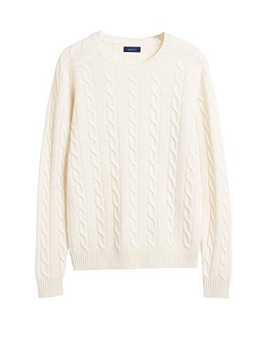 GANT Lambswool Rundhalspullover mit Zopfmuster - Beige - L GANT Lambswool Rundhalspullover mit Zopfmuster - Beige - L von GANT