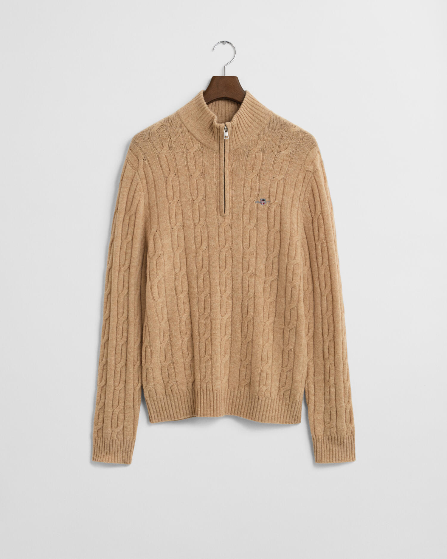 GANT - Lambswool Zopfstrick Troyer khaki melange - Gr. - M von GANT