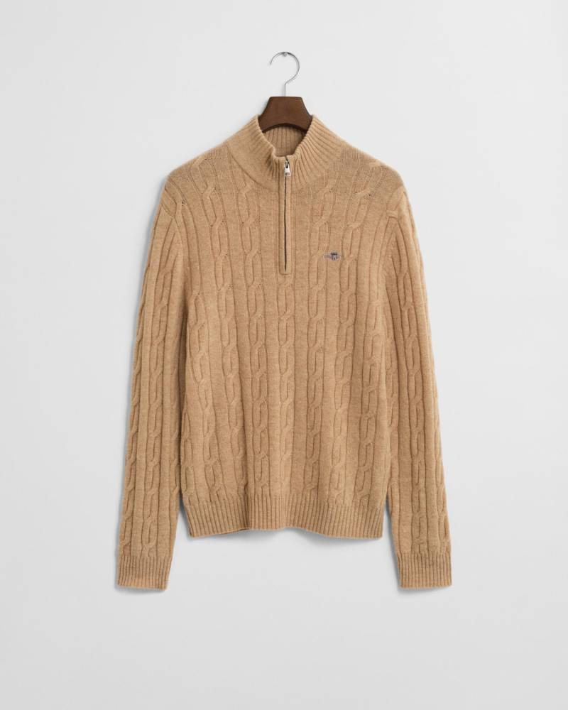 GANT - Lambswool Zopfstrick Troyer khaki melange - Gr. - XXXL von GANT