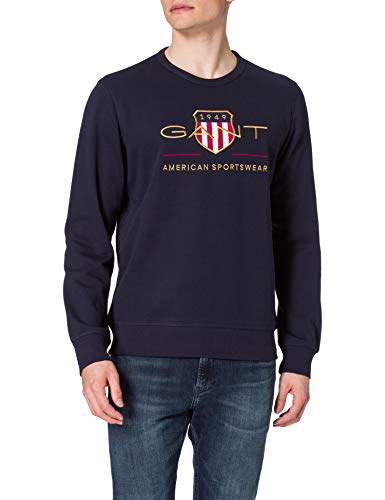 GANT Langarm Sweatshirt Rundhals Front-Logo-Stick Nachtblau Größe XXL von GANT