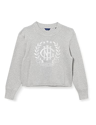 GANT Mädchen D1. Monogram C-Neck Pullover, Light Grey Melange, 176 von GANT