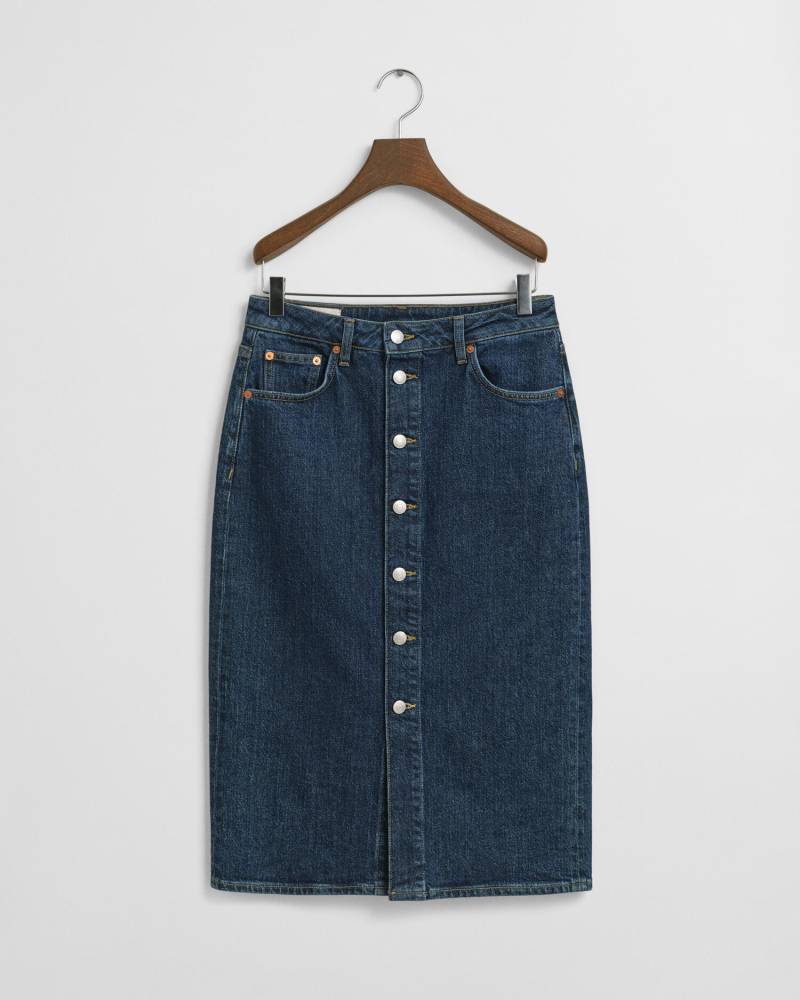GANT - Mittellanger Jeansrock mit Knopfleiste dark blue worn in - Gr. - 44 von GANT