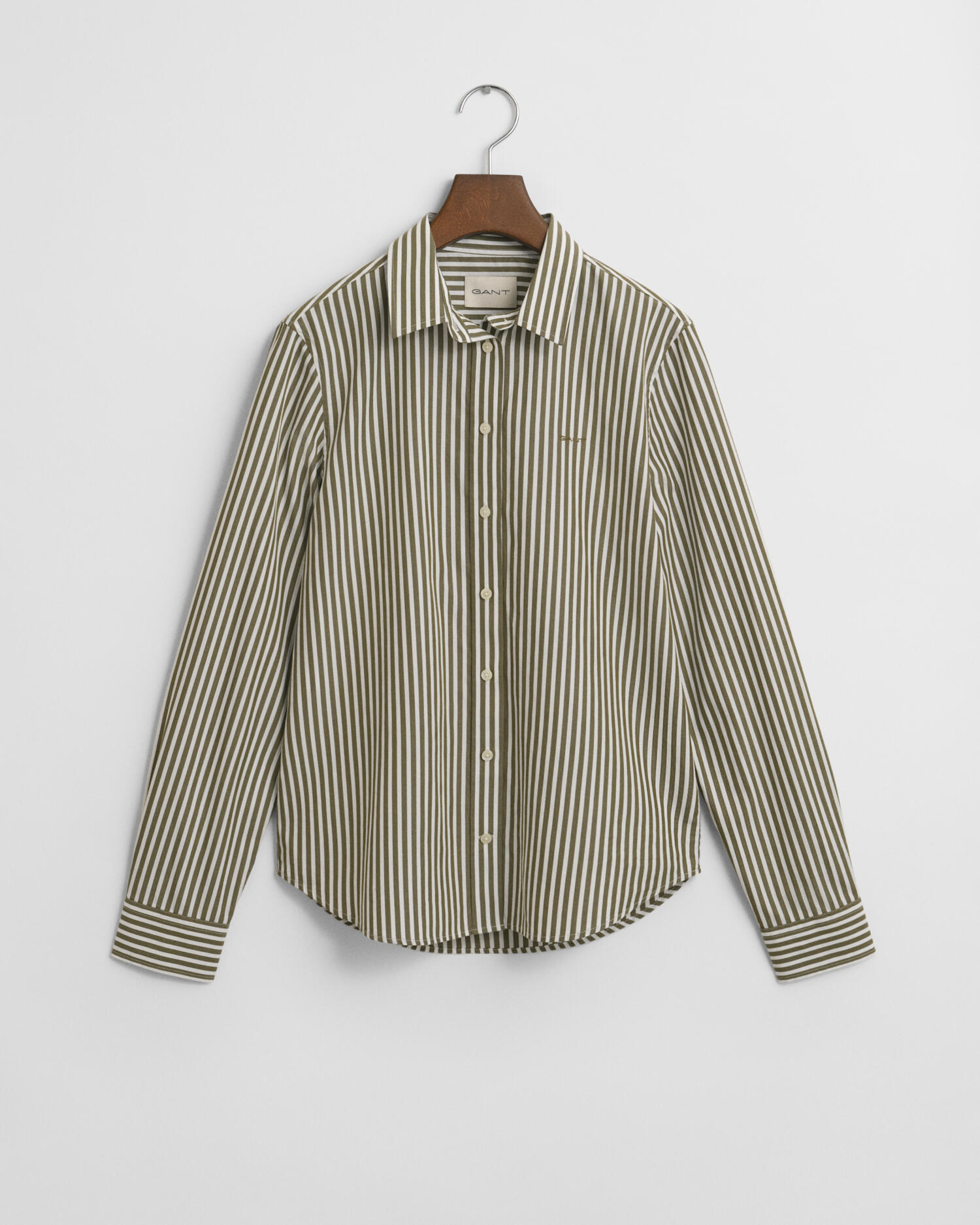 GANT - Regular Fit Popeline Bluse mit Streifen moss green - Gr. - 40 von GANT