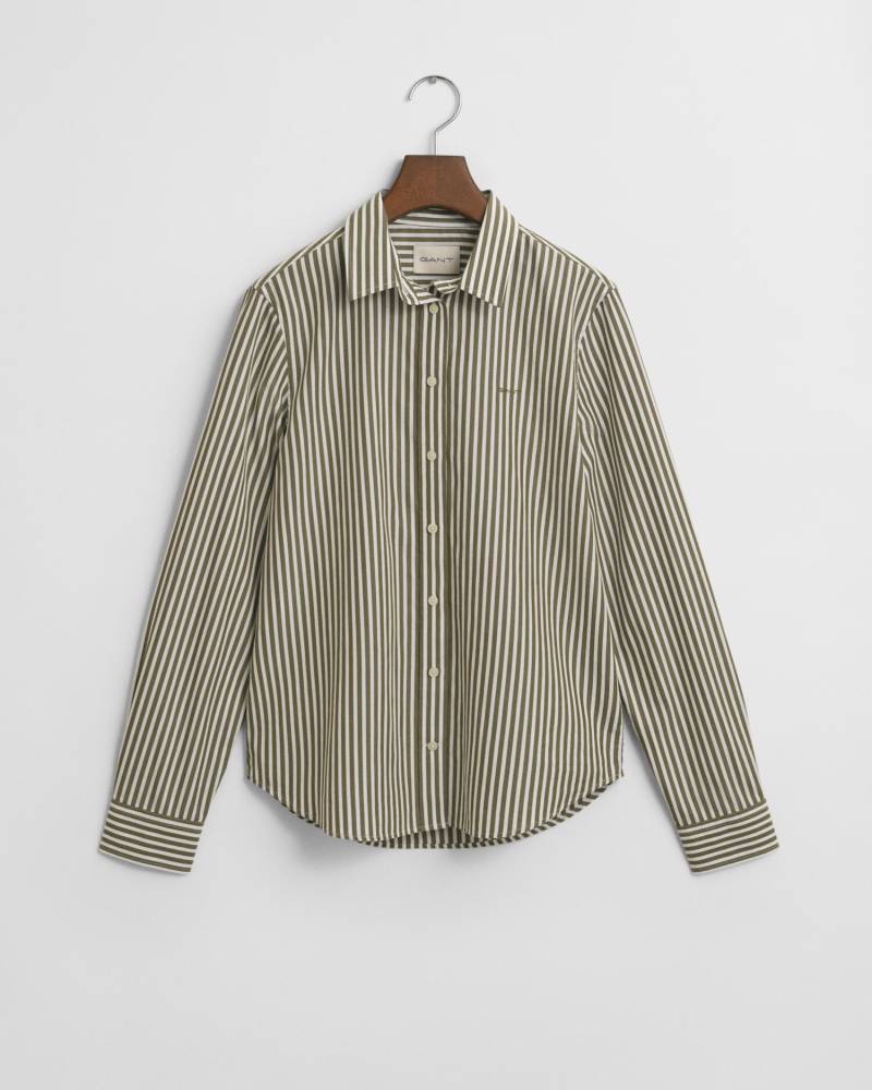 GANT - Regular Fit Popeline Bluse mit Streifen moss green - Gr. - 44 von GANT
