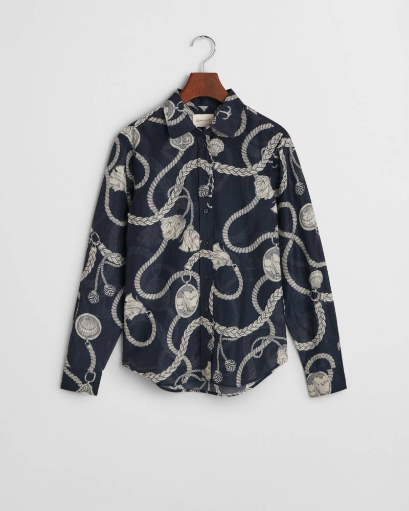 GANT - Regular Fit Sailing Print Bluse aus Baumwolle und Seide evening blue - Gr. - 40 von GANT