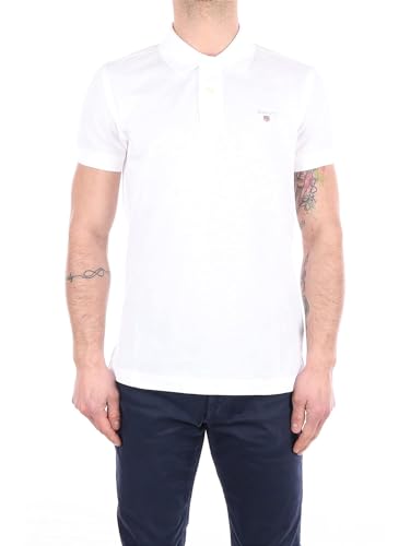 GANT Slim Poloshirt Halbarm Polokragen geknöpft Piqué weiß von GANT