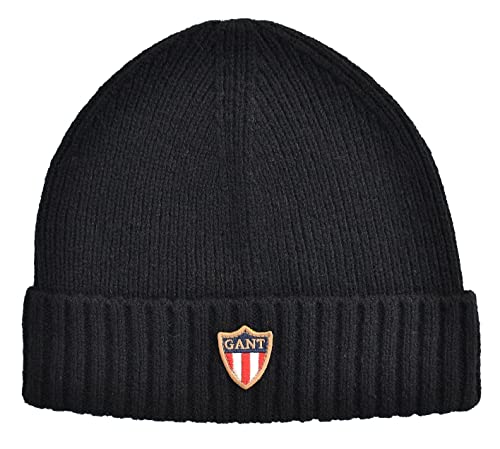 GANT Strickmütze Banner Shield Beanie Wolle One Size Schwarz von GANT