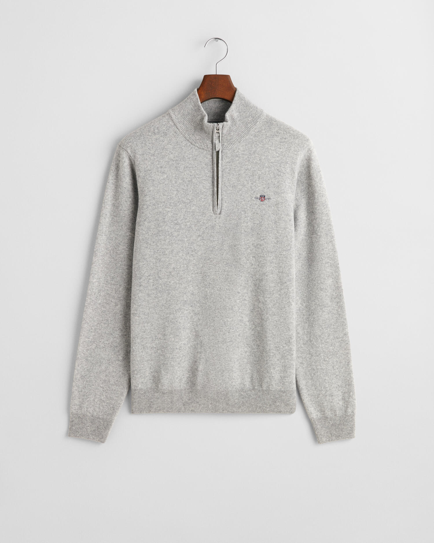 GANT - Superfine Lambswool Troyer grey melange - Gr. - XL von GANT