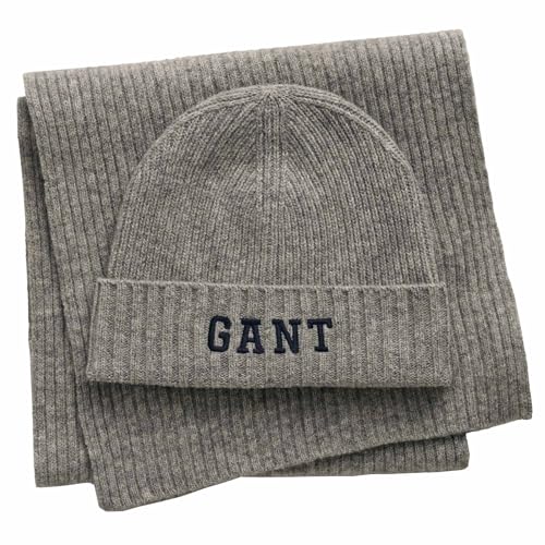 GANT Unisex Beanie Scarf Gift Set Mütze und Schal, Grey Melange, Standard (2er Pack) von GANT