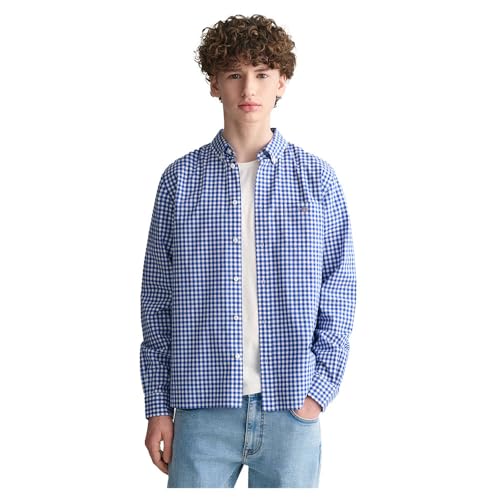 GANT Unisex Kinder Poplin Gingham Shield Shirt Hemd mit Button-Down-Kragen, College Blue, 146-152 von GANT