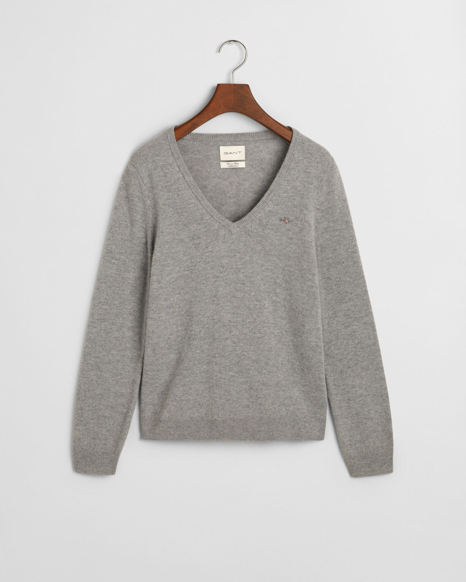 GANT - V-Neck Pullover aus extrafeinem Lambswool-Gemisch grey melange - Gr. - S von GANT