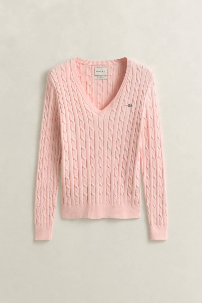 GANT - V-Neck Pullover mit Zopfmuster apricot pink - Gr. - L von GANT