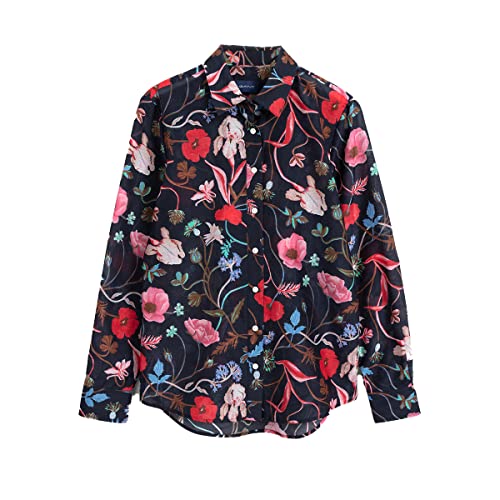 GANT Wild Floral Baumwoll Seiden Bluse mit Print - Classic Blue - 38 von GANT