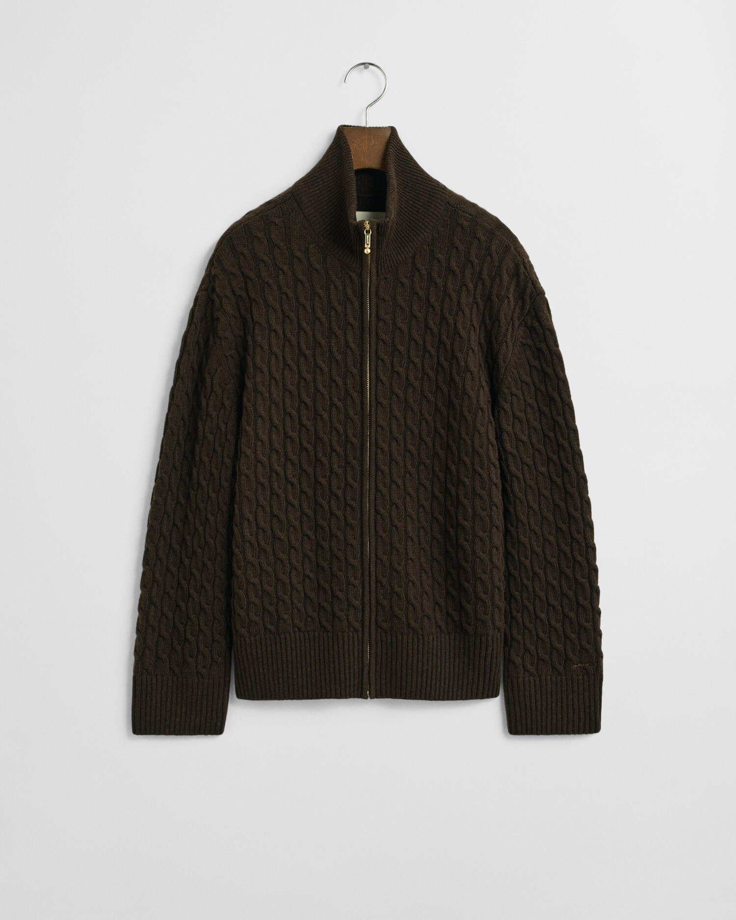 GANT - Zopfmuster Strickjacke mit Reißverschluss deep brown - Gr. - L von GANT