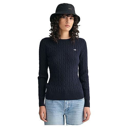 Gant Damen Stretch Cotton Cable C-Neck Pullover, Evening Blue, XXX-Large von GANT