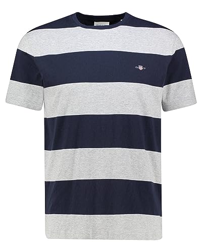 Gant Herren BAR Stripe SS T-Shirt, Grey Melange, XXL von GANT