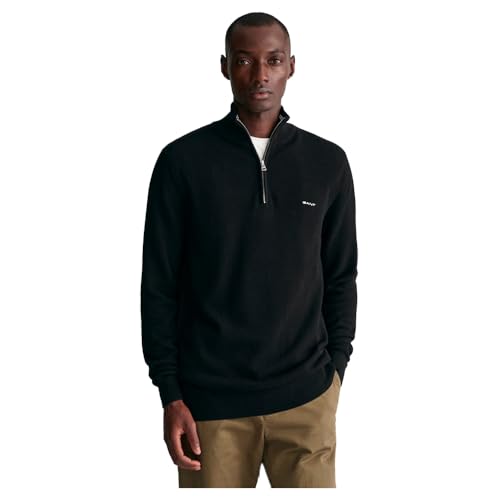 Gant Herren Cotton Pique Halfzip Pullover, Black, Standard von GANT