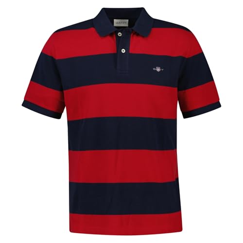 Gant Herren Poloshirt - Block Stripe Polo, Kurzarm, Knopfleiste, Logo, gestreift Rot L von GANT