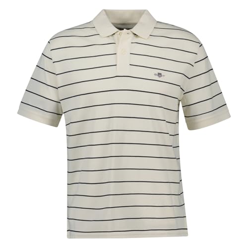 Gant Herren Poloshirt - Striped Polo, Kurzarm, Knopfleiste, Logo, gestreift Weiß (Cream) 4XL von GANT