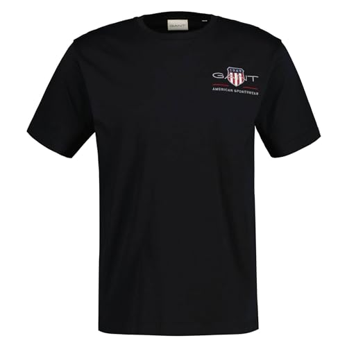 Gant Herren REG Archive Shield EMB SS T-Shirt, Black, Standard von GANT