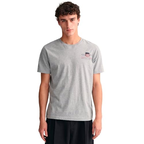 Gant Herren REG Archive Shield EMB SS T-Shirt, Grey Melange, Standard von GANT