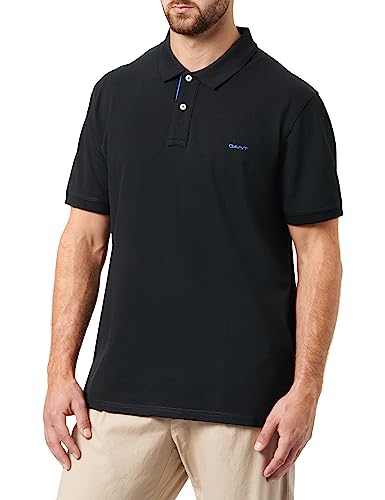 Gant Herren REG Contrast Pique SS Rugger Polohemd, Black, Standard von GANT