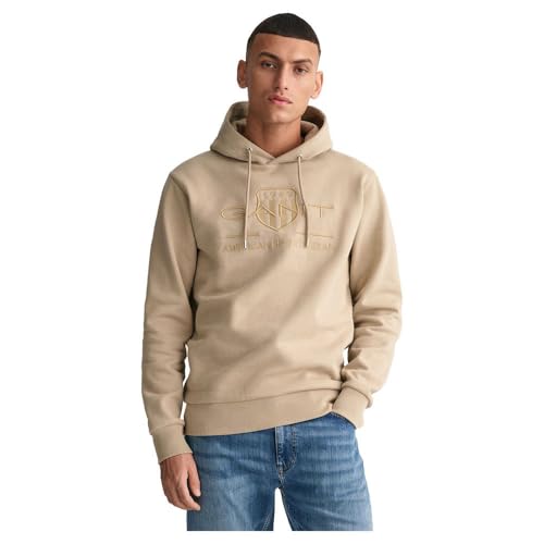 Gant Herren REG Shield Hoodie Tonal Logo Kapuzenpullover, Concrete BEIGE, 4XL von GANT