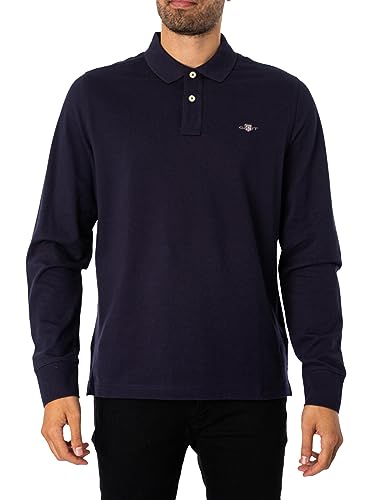Gant Herren REG Shield LS Pique Rugger Polohemd, Evening Blue, Standard von GANT