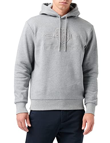Gant Herren REG Tonal Shield Hoodie Kapuzenpullover, Grey Melange, L von GANT