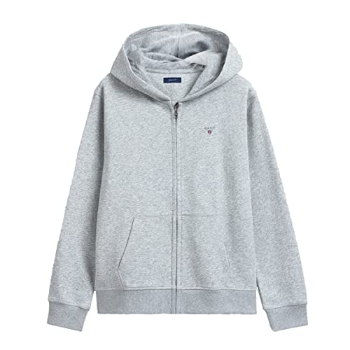 Gant Jungen The ORIGINAL Full Zip Sweat Hoodie Kapuzenpullover, Light Grey Melange, 134/140 von GANT
