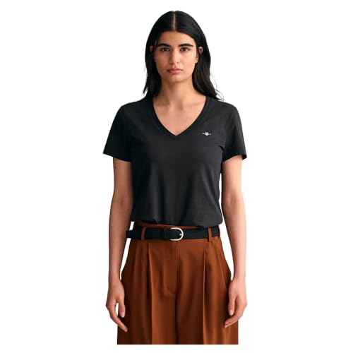 GANT Damen Reg Shield V-Neck T-Shirt, Schwarz, M EU von GANT