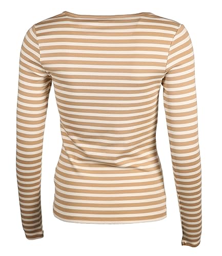 GANT Damen Slim Striped 1x1 Ribbed Ls T-Shirt T-Shirt, Dark Khaki, S von GANT