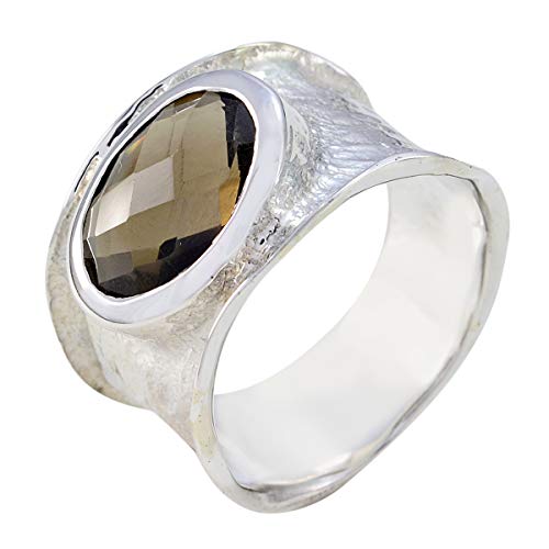 joyas plata echte edelsteine â€‹â€‹ovale form ein stein cheker rauchquarz ring - sterling silber braun rauchquarz ring - januar geburt steinbock astrologie echte edelsteine â€‹â€‹ring von GANT